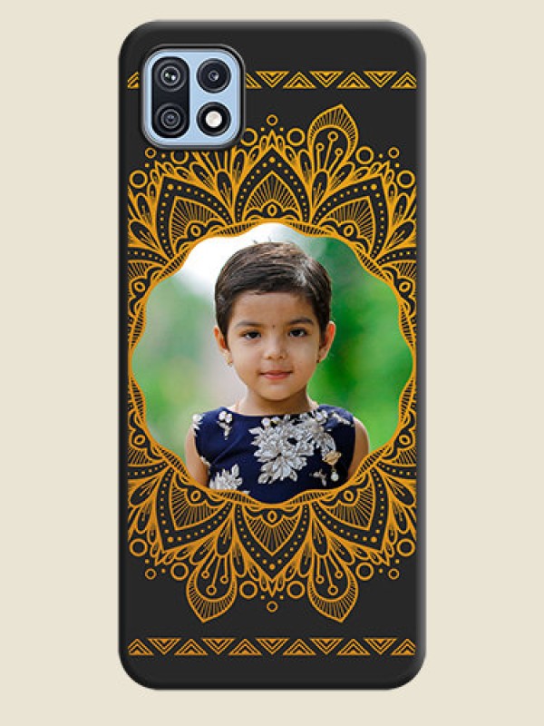 Custom Round Image with Floral Design on Photo on Space Black Soft Matte Mobile Cover - Galaxy F42 5G
