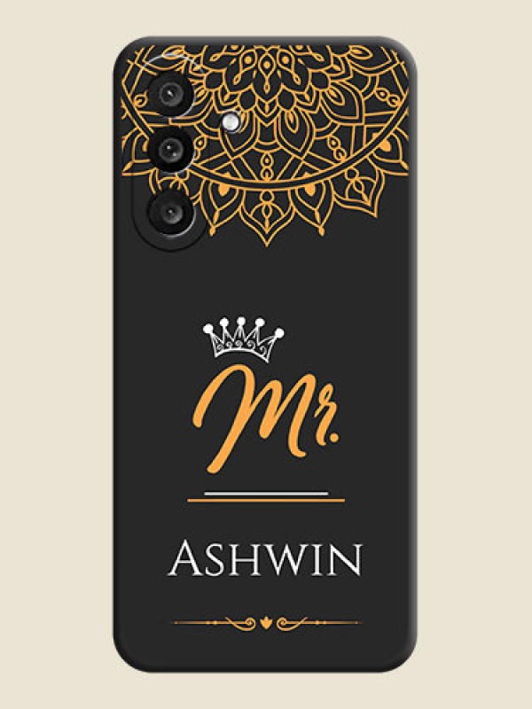 Custom Mr Name with Floral Design On Space Black Custom Soft Matte Mobile Back Cover - Samsung Galaxy F56 5G