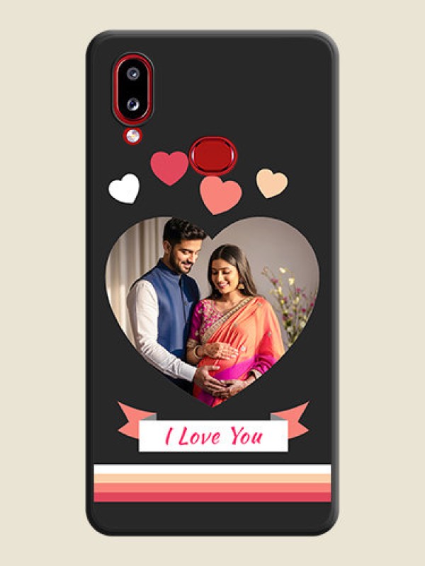 Custom Love Shaped Photo with Colorful Stripes on Personalised Space Black Soft Matte Cases - Samsung Galaxy M01s