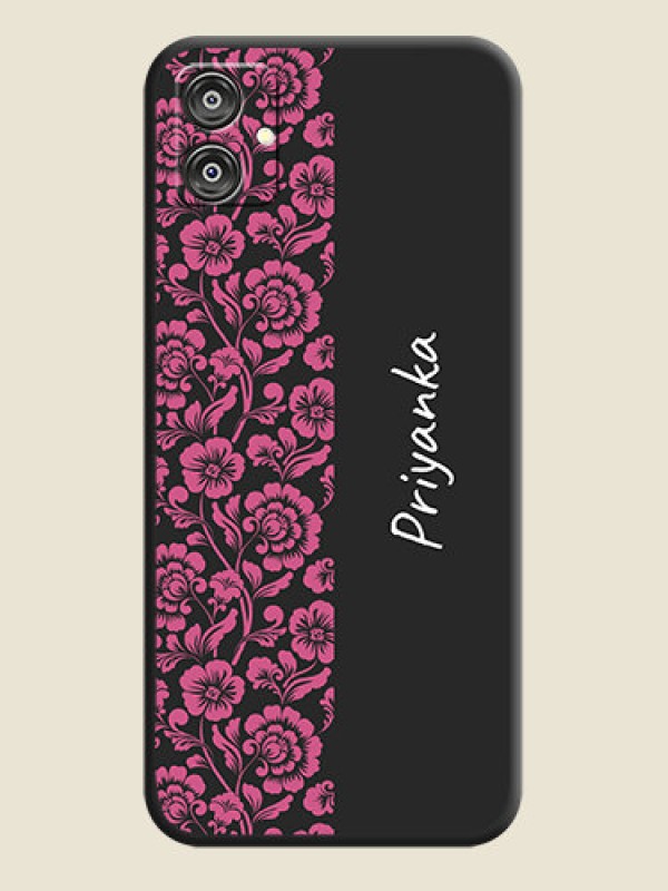 Custom Pink Floral Pattern Design With Custom Text On Space Black Personalized Soft Matte Phone Covers - Galaxy M04