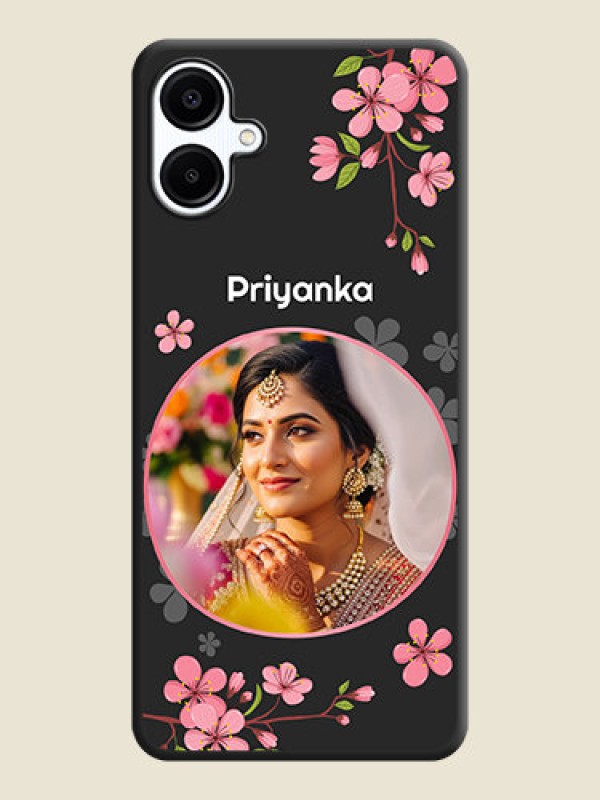 Custom Round Image with Pink Color Floral Design on Photo On Space Black Custom Soft Matte Mobile Back Cover - Galaxy M06