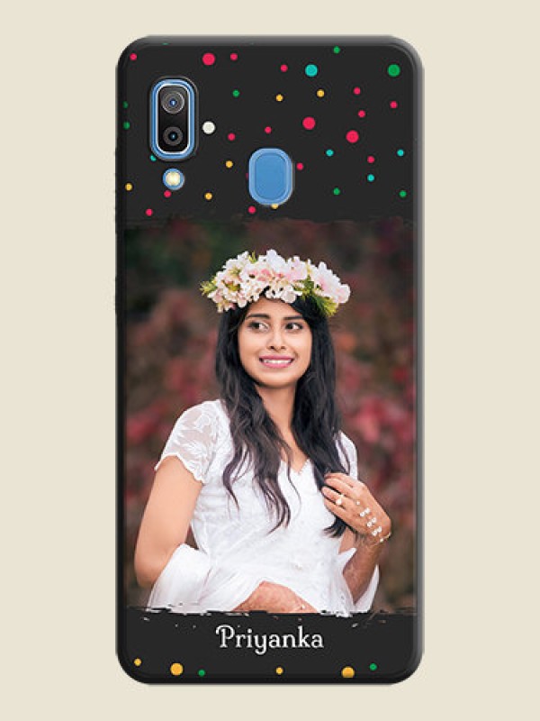 Custom Multicolor Dotted Pattern with Text on Space Black Custom Soft Matte Phone Back Cover - Galaxy M10s