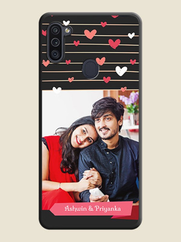 Custom Love Pattern with Name on Pink Ribbon  on Photo on Space Black Soft Matte Back Cover - Galaxy M11