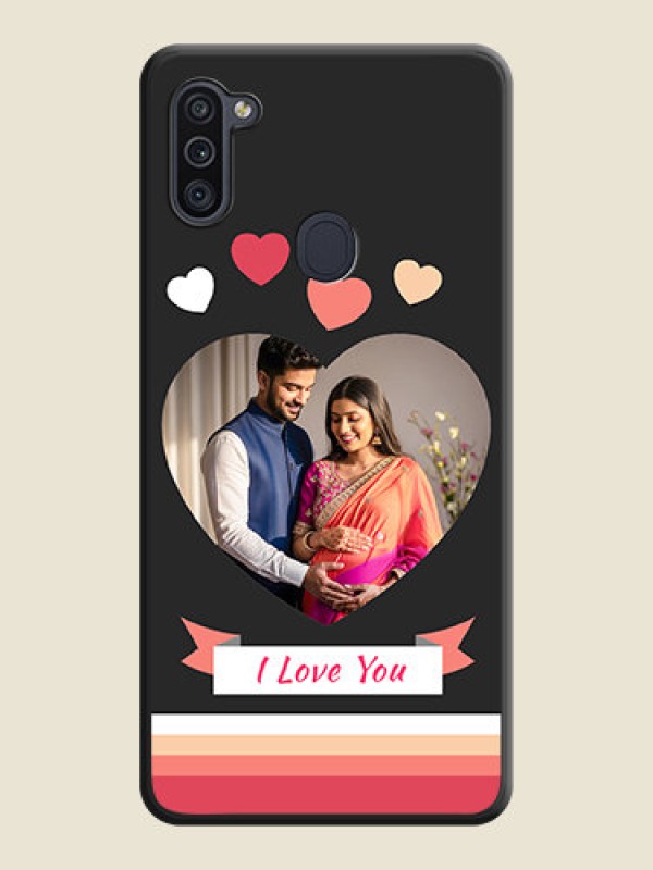 Custom Love Shaped Photo with Colorful Stripes on Personalised Space Black Soft Matte Cases - Galaxy M11