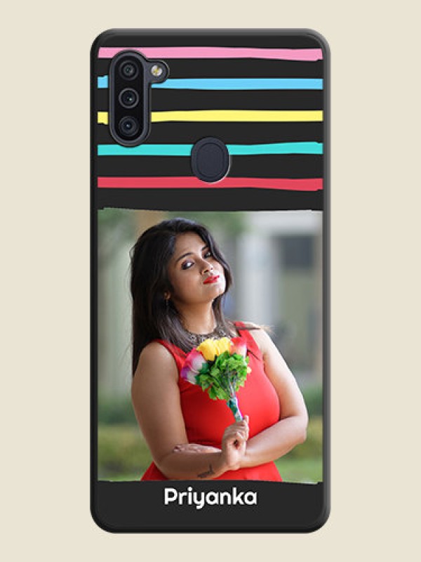 Custom Multicolor Lines with Image on Space Black Personalized Soft Matte Phone Covers - Galaxy M11