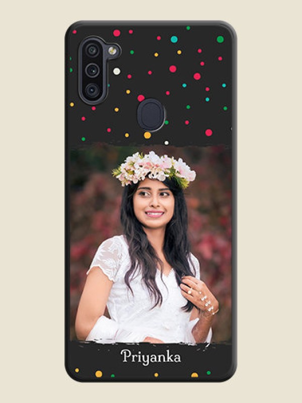 Custom Multicolor Dotted Pattern with Text on Space Black Custom Soft Matte Phone Back Cover - Galaxy M11