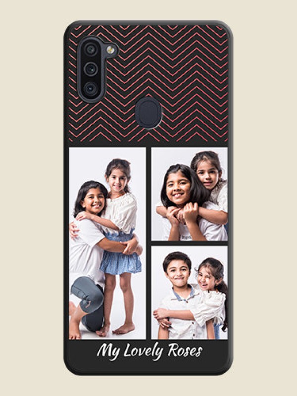 Custom Wave Pattern with 3 Image Holder on Space Black Custom Soft Matte Back Cover - Galaxy M11