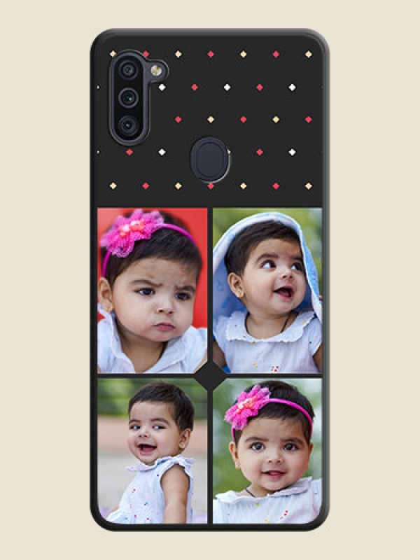 Custom Multicolor Dotted Pattern with 4 Image Holder on Space Black Custom Soft Matte Phone Cases - Galaxy M11