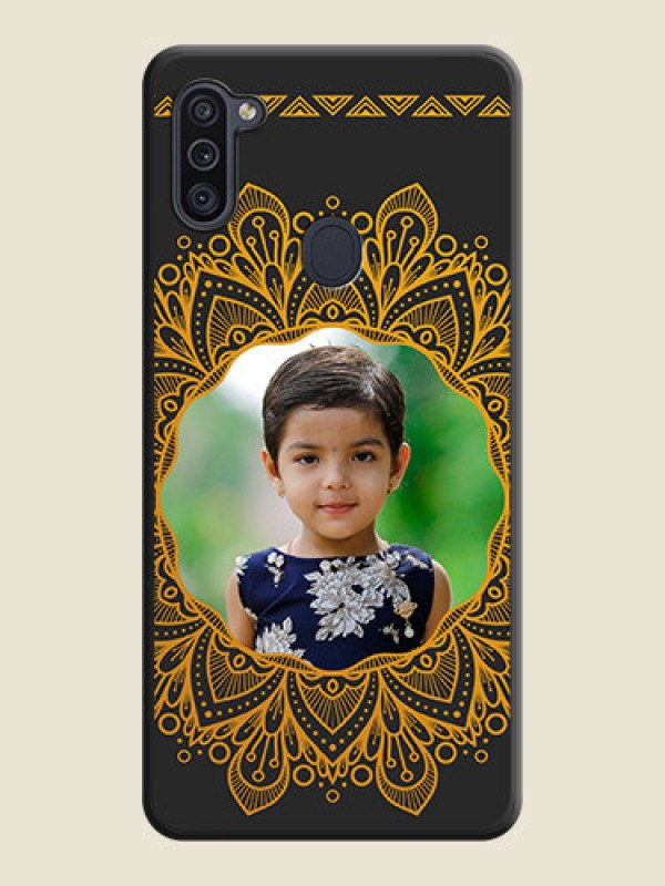 Custom Round Image with Floral Design on Photo on Space Black Soft Matte Mobile Cover - Galaxy M11