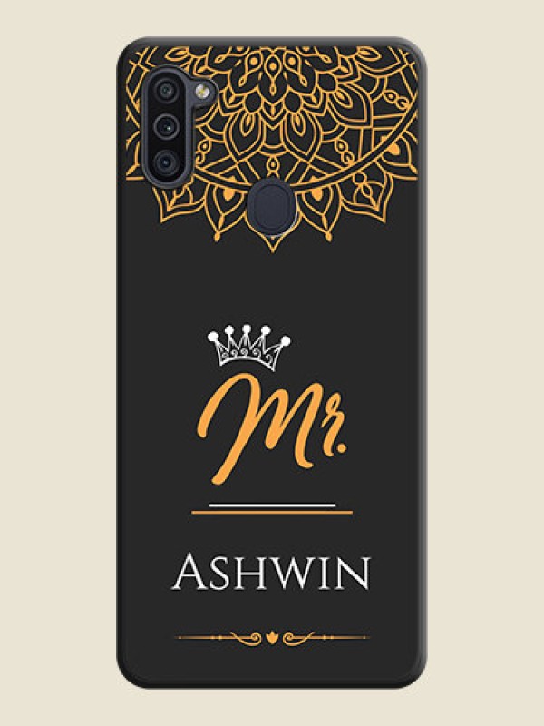 Custom Mr Name with Floral Design  on Personalised Space Black Soft Matte Cases - Galaxy M11