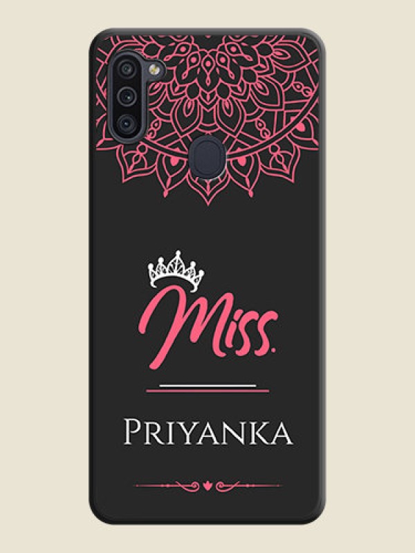Custom Mrs Name with Floral Design on Space Black Personalized Soft Matte Phone Covers - Galaxy M11