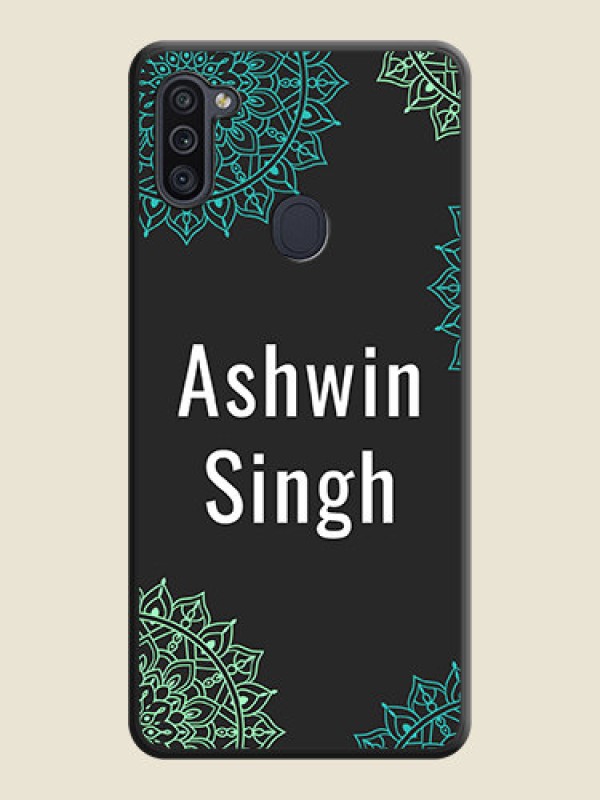 Custom Your Name with Floral Design on Space Black Custom Soft Matte Back Cover - Galaxy M11