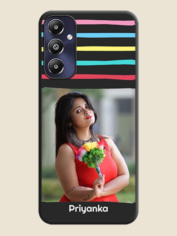 Custom Multicolor Lines with Image on Space Black Personalized Soft Matte Phone Covers - Galaxy M14 4G