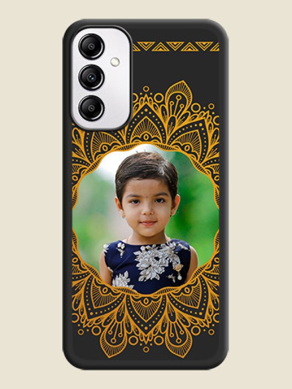 Custom Round Image with Floral Design on Photo on Space Black Soft Matte Mobile Cover - Galaxy M14 5G