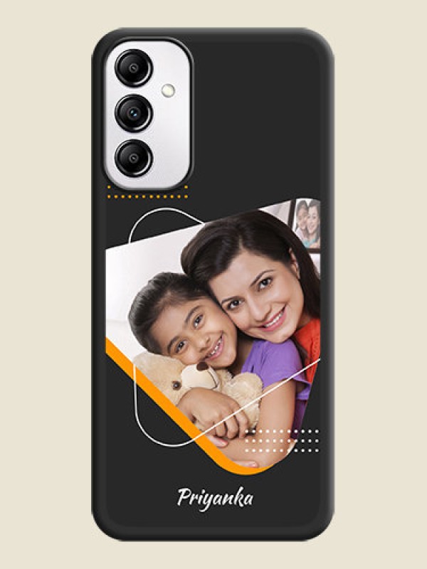 Custom Yellow Triangle on Photo on Space Black Soft Matte Phone Cover - Galaxy M14 5G