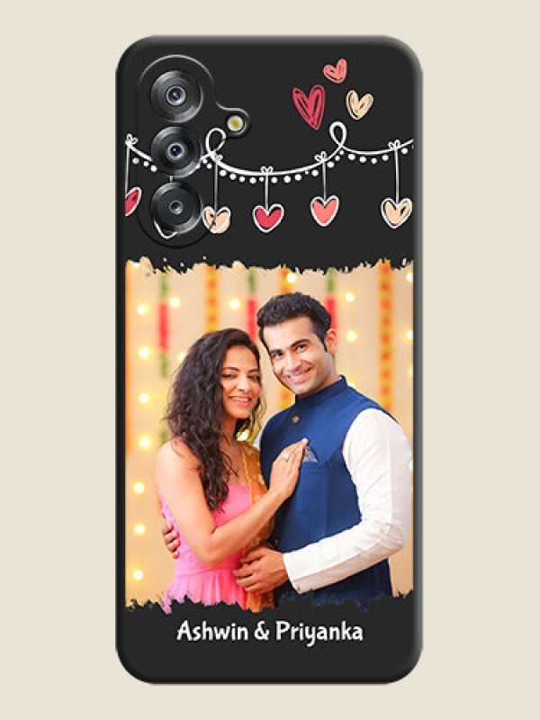 Custom Pink Love Hangings with Name On Space Black Custom Soft Matte Mobile Back Cover - Samsung Galaxy M17 5G