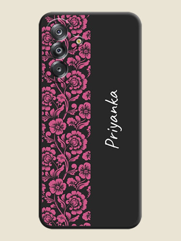 Custom Pink Floral Pattern Design With Custom Text On Space Black Custom Soft Matte Mobile Back Cover - Samsung Galaxy M17 5G