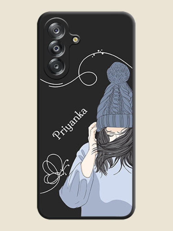 Custom Girl With Blue Winter Outfiit Custom Text Design On Space Black Custom Soft Matte Mobile Back Cover - Samsung Galaxy M17 5G
