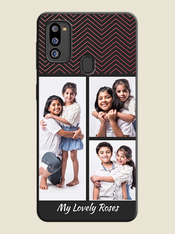 Custom Wave Pattern with 3 Image Holder on Space Black Custom Soft Matte Back Cover - Galaxy M21 2021 Edition