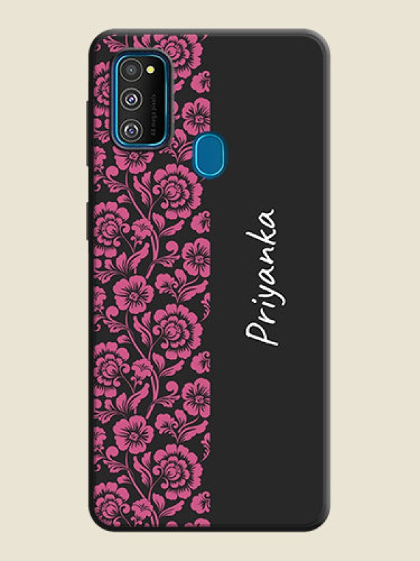 Custom Pink Floral Pattern Design With Custom Text On Space Black Personalized Soft Matte Phone Covers -Samsung Galaxy M30S