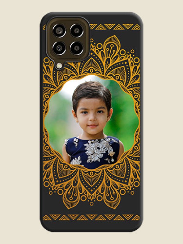 Custom Round Image with Floral Design on Photo on Space Black Soft Matte Mobile Cover - Galaxy M33 5G