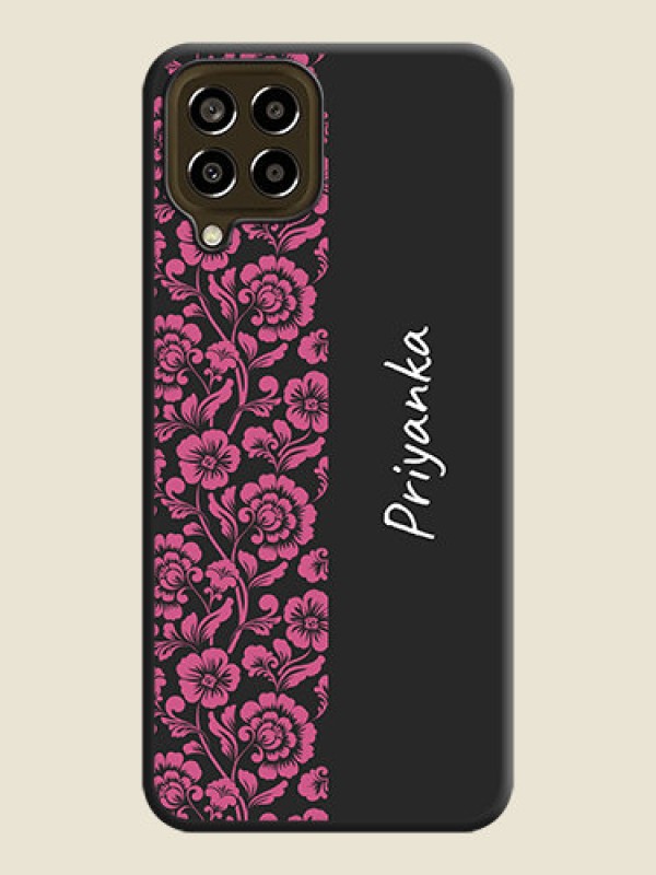 Custom Pink Floral Pattern Design With Custom Text On Space Black Personalized Soft Matte Phone Covers -Samsung Galaxy M33 5G