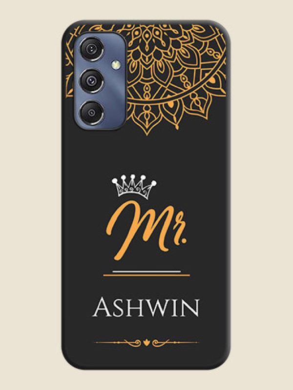 Custom Mr Name with Floral Design on Personalised Space Black Soft Matte Cases - Galaxy M34 5G