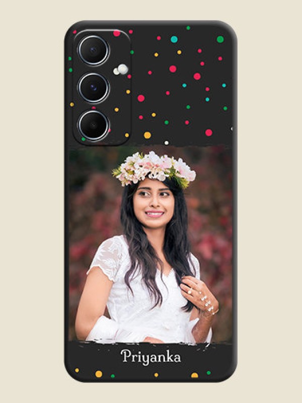 Custom Multicolor Dotted Pattern with Text On Space Black Custom Soft Matte Mobile Back Cover - Galaxy M55s 5G