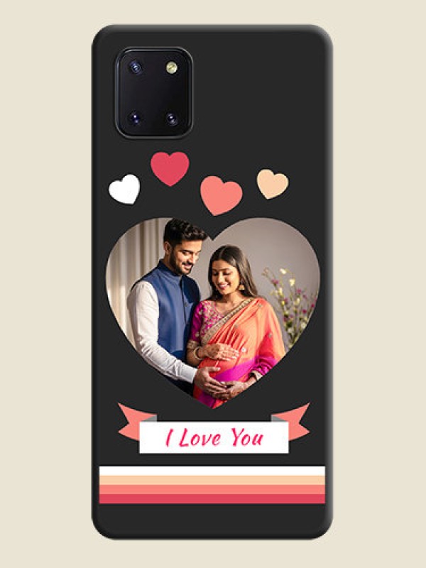 Custom Love Shaped Photo with Colorful Stripes on Personalised Space Black Soft Matte Cases - Galaxy Note 10 Lite
