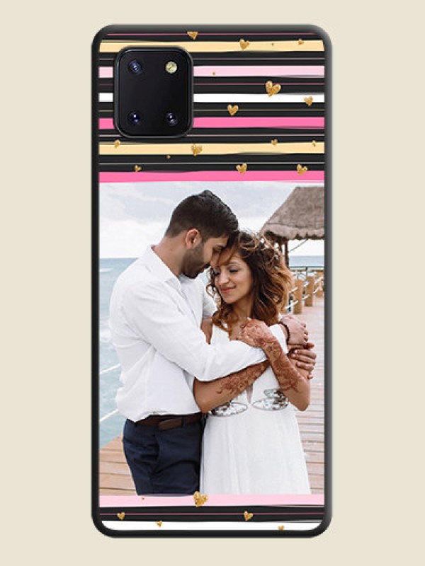 Custom Multicolor Lines and Golden Love Symbols Design on Photo on Space Black Soft Matte Mobile Cover - Galaxy Note 10 Lite