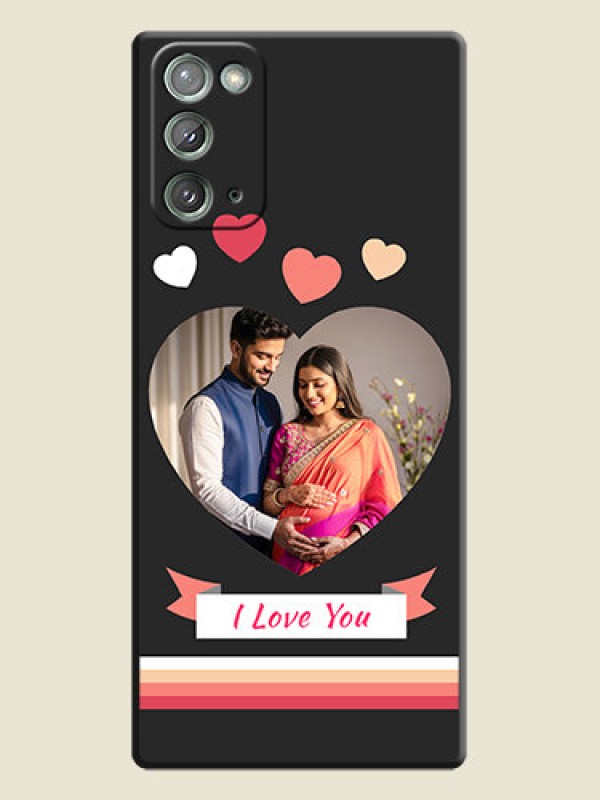 Custom Love Shaped Photo with Colorful Stripes on Personalised Space Black Soft Matte Cases - Galaxy Note 20