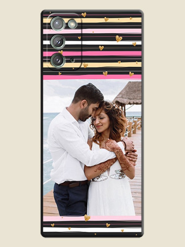 Custom Multicolor Lines and Golden Love Symbols Design - Photo on Space Black Soft Matte Mobile Cover - Galaxy Note 20