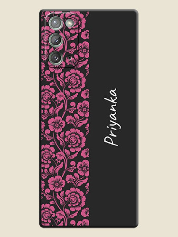 Custom Pink Floral Pattern Design With Custom Text On Space Black Personalized Soft Matte Phone Covers -Samsung Galaxy Note 20