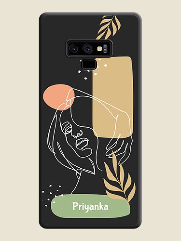 Custom Custom Text With Line Art Of Women & Leaves Design On Space Black Personalized Soft Matte Phone Covers -Samsung Galaxy Note 9