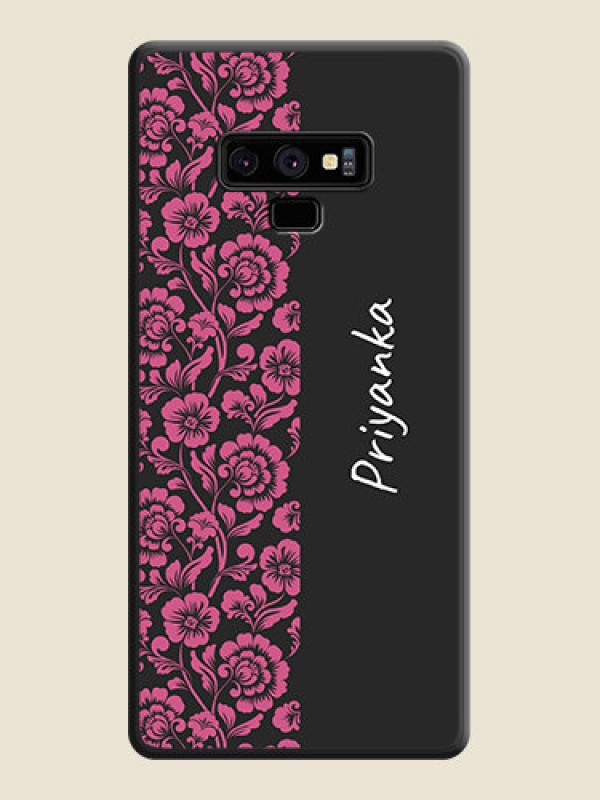 Custom Pink Floral Pattern Design With Custom Text On Space Black Personalized Soft Matte Phone Covers -Samsung Galaxy Note 9