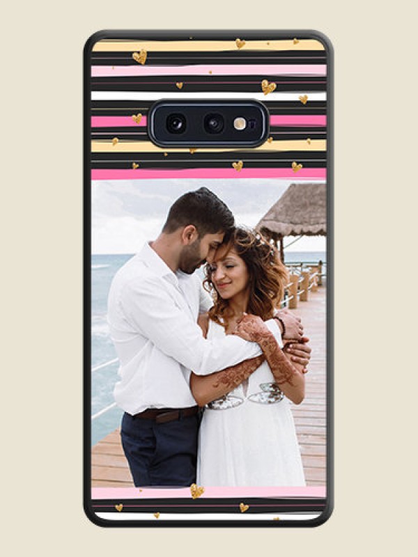 Custom Multicolor Lines and Golden Love Symbols Design on Photo on Space Black Soft Matte Mobile Cover - Galaxy S10E
