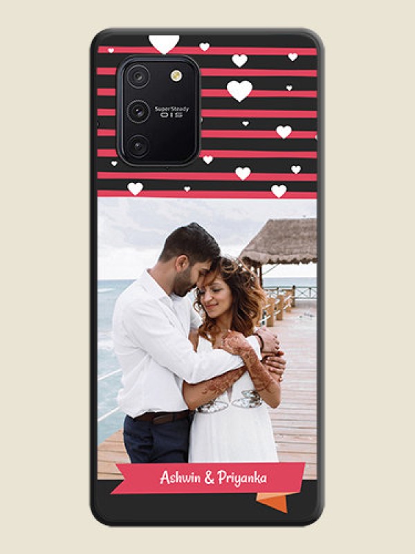 Custom White Color Love Symbols with Pink Lines Pattern on Space Black Custom Soft Matte Phone Cases - Galaxy S10 Lite