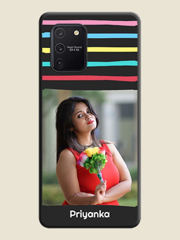 Custom Multicolor Lines with Image on Space Black Personalized Soft Matte Phone Covers - Galaxy S10 Lite