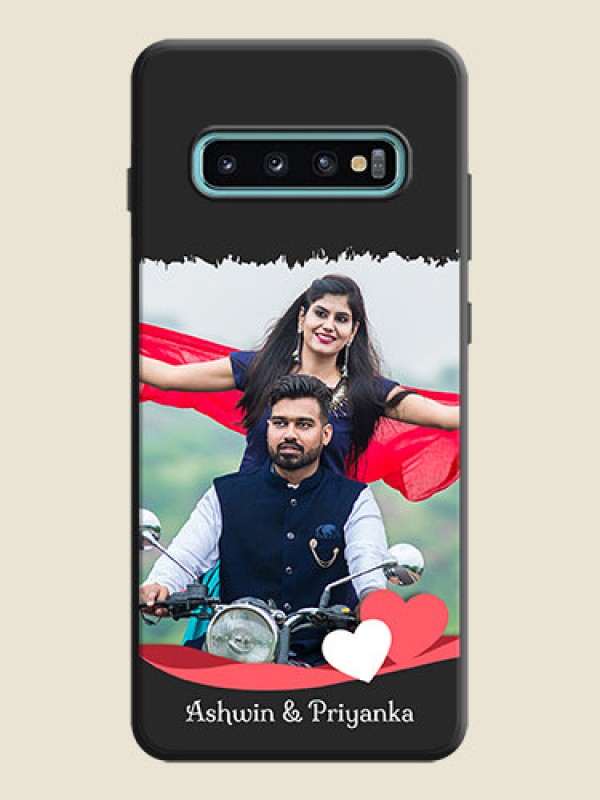 Custom Pink Color Love Shaped Ribbon Design with Text on Space Black Custom Soft Matte Phone Back Cover - Galaxy S10 Plus