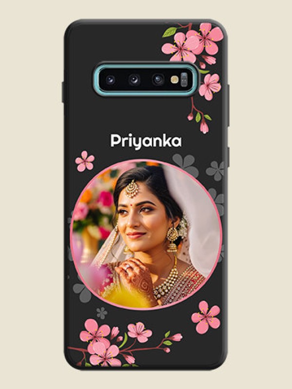Custom Round Image with Pink Color Floral Design - Photo on Space Black Soft Matte Back Cover - Galaxy S10 Plus