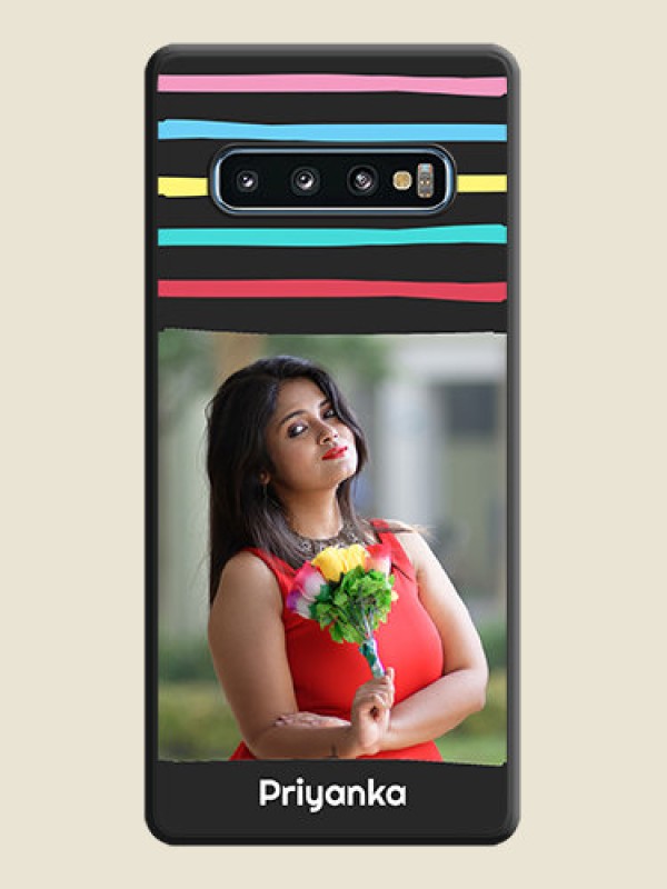 Custom Multicolor Lines with Image on Space Black Personalized Soft Matte Phone Covers - Galaxy S10