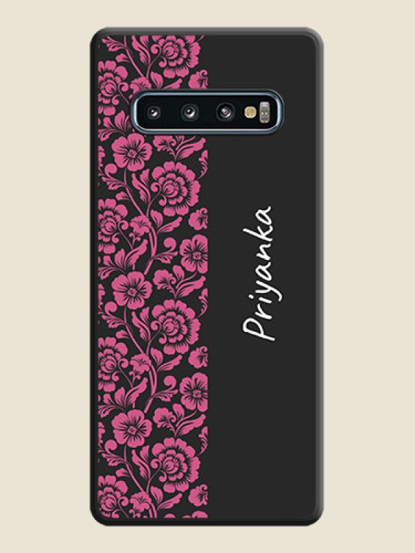 Custom Pink Floral Pattern Design With Custom Text On Space Black Personalized Soft Matte Phone Covers -Samsung Galaxy S10