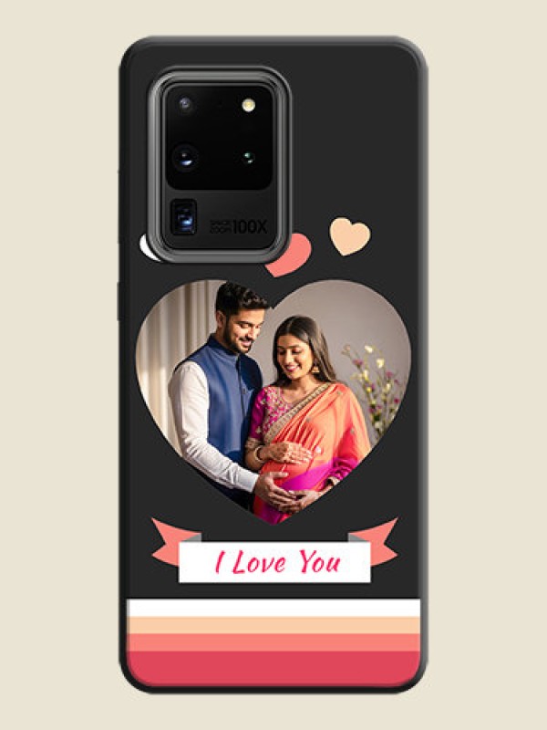 Custom Love Shaped Photo with Colorful Stripes on Personalised Space Black Soft Matte Cases - Galaxy S20 Ultra