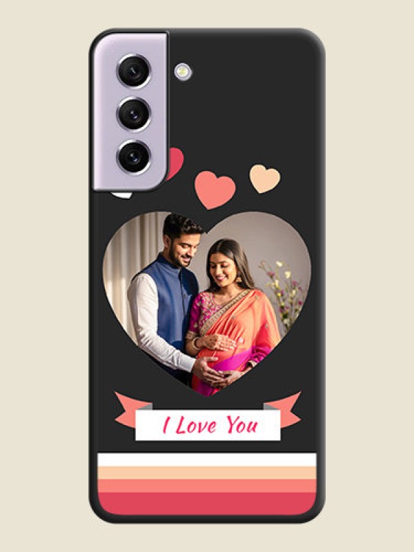 Custom Love Shaped Photo with Colorful Stripes on Personalised Space Black Soft Matte Cases - Galaxy S21 FE 5G