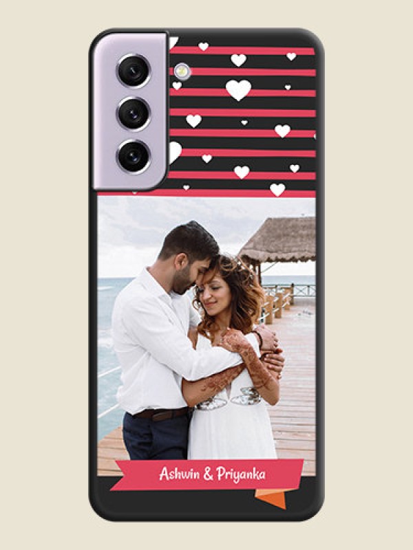 Custom White Color Love Symbols with Pink Lines Pattern on Space Black Custom Soft Matte Phone Cases - Galaxy S21 FE 5G