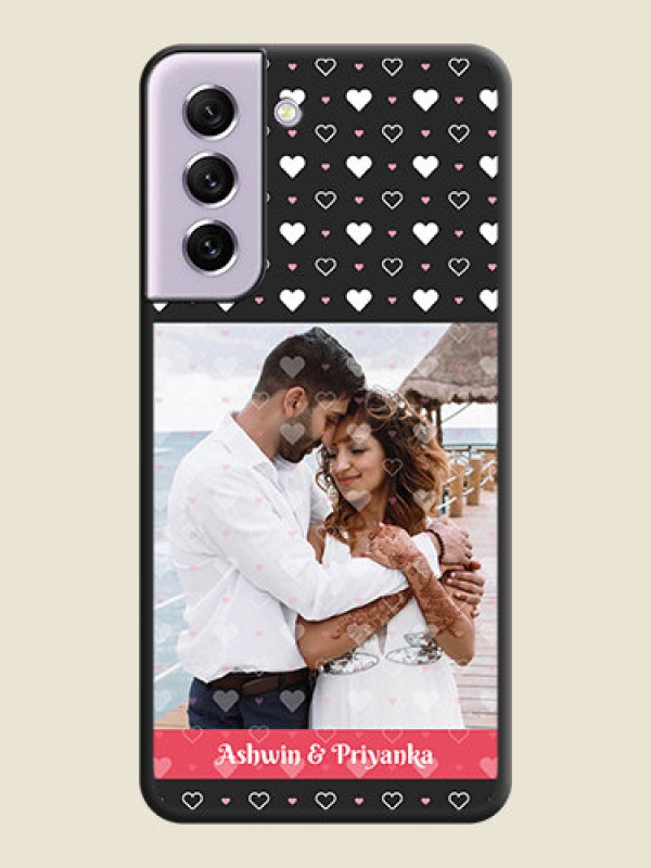 Custom White Color Love Symbols with Text Design on Photo on Space Black Soft Matte Phone Cover - Galaxy S21 FE 5G