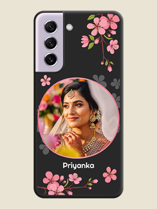 Custom Round Image with Pink Color Floral Design on Photo on Space Black Soft Matte Back Cover - Galaxy S21 FE 5G