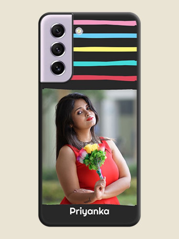 Custom Multicolor Lines with Image on Space Black Personalized Soft Matte Phone Covers - Galaxy S21 FE 5G