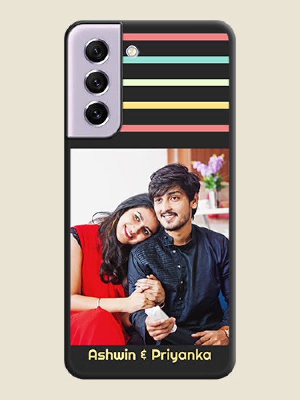 Custom Color Stripes with Photo and Text on Photo on Space Black Soft Matte Mobile Case - Galaxy S21 FE 5G