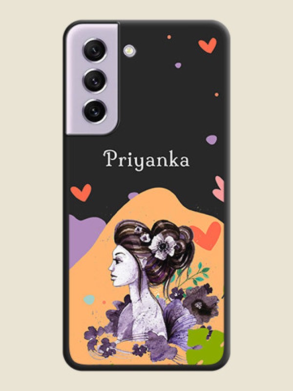 Custom Namecase For Her With Fancy Lady Image On Space Black Personalized Soft Matte Phone Covers -Samsung Galaxy S21 Fe 5G